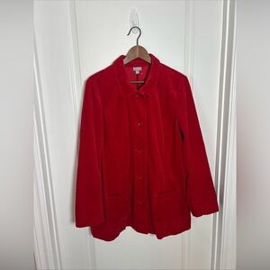 J Jill Corduroy Red Corduroy Chore Barn Shirt Jacket Women's Large Pockets